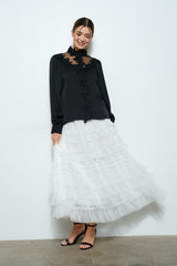 Black Sheer Lace Detail Blouse