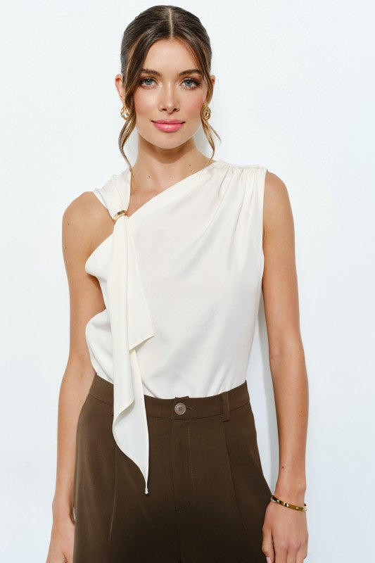 Gold Hardware One-Shoulder Blouse