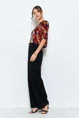 Multicolor Diamond Pattern Sequin Top