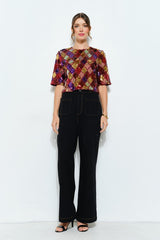 Multicolor Diamond Pattern Sequin Top
