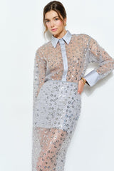 Slate Blue Sheer Blouse