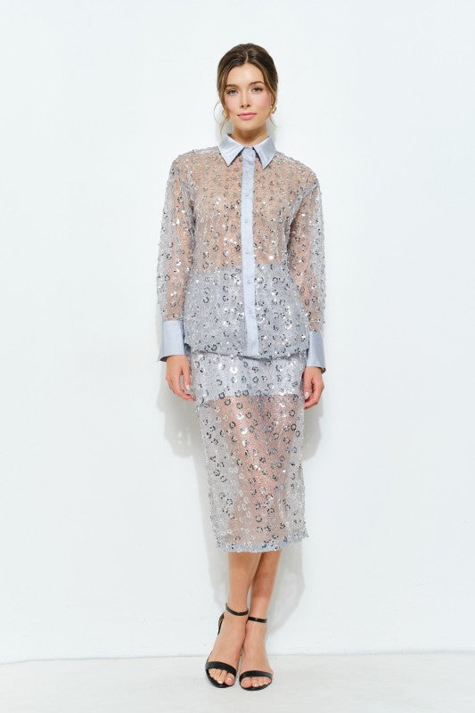 Slate Blue Sheer Blouse