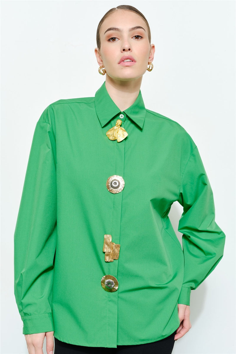 Golden Statement Button Shirt Small / White