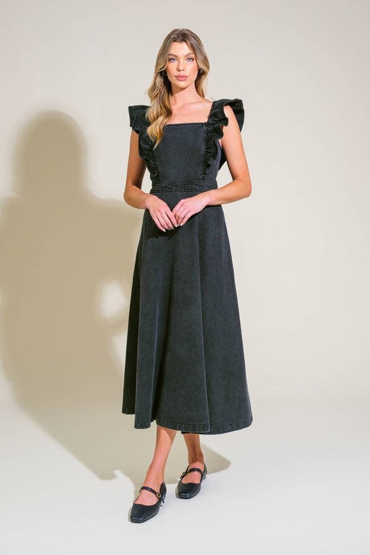 Washed Denim Midi Dress