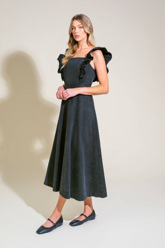 Washed Denim Midi Dress