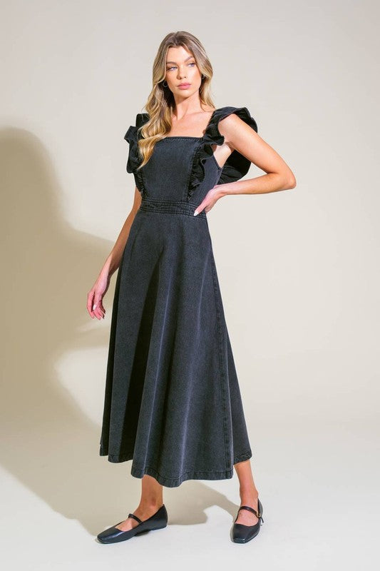Washed Denim Midi Dress