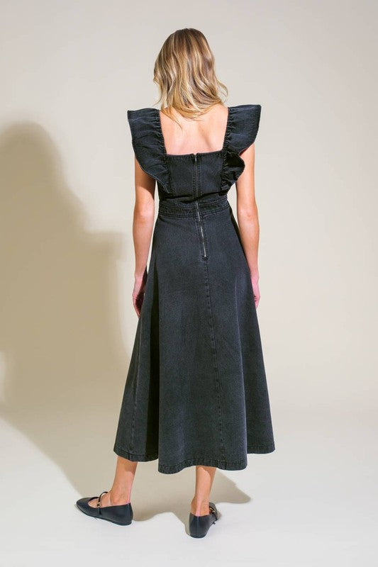 Washed Denim Midi Dress
