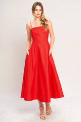 Solid Woven Midi Dress