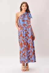 Santorini Bloom One-Shoulder Maxi Dress