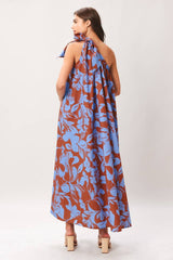 Santorini Bloom One-Shoulder Maxi Dress