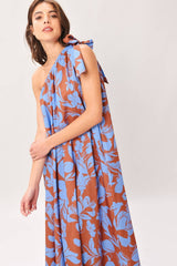Santorini Bloom One-Shoulder Maxi Dress