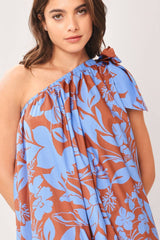 Santorini Bloom One-Shoulder Maxi Dress