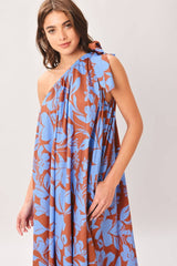 Santorini Bloom One-Shoulder Maxi Dress