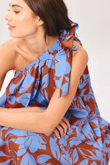 Santorini Bloom One-Shoulder Maxi Dress