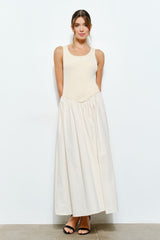 Ribbed Knit Cotton Flare Maxi Dress