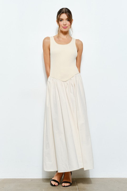 Ribbed Knit Cotton Flare Maxi Dress
