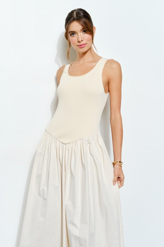 Ribbed Knit Cotton Flare Maxi Dress