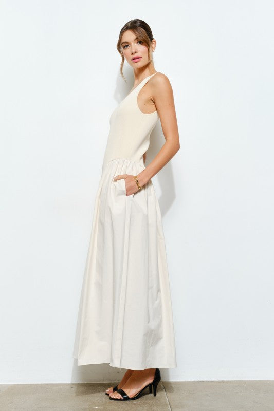 Ribbed Knit Cotton Flare Maxi Dress