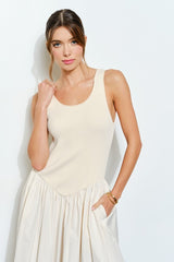 Ribbed Knit Cotton Flare Maxi Dress
