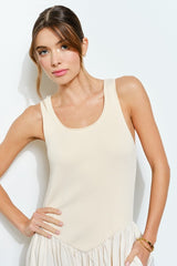 Ribbed Knit Cotton Flare Maxi Dress