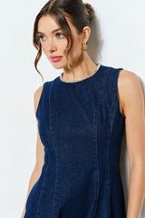 Beaded Neckline Denim Midi Dress