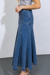 Washed Denim Midi Skirt