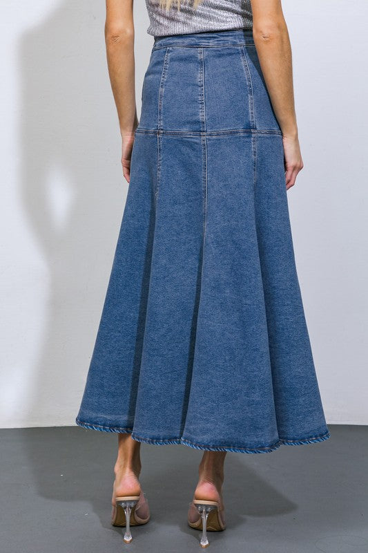 Washed Denim Midi Skirt