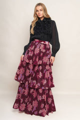 Burgundy Floral Maxi Skirt