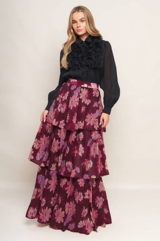 Burgundy Floral Maxi Skirt