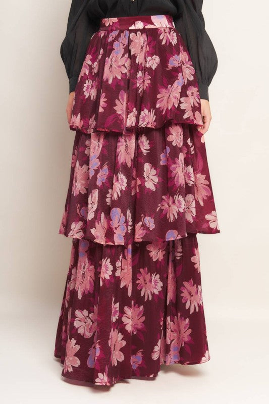 Burgundy Floral Maxi Skirt