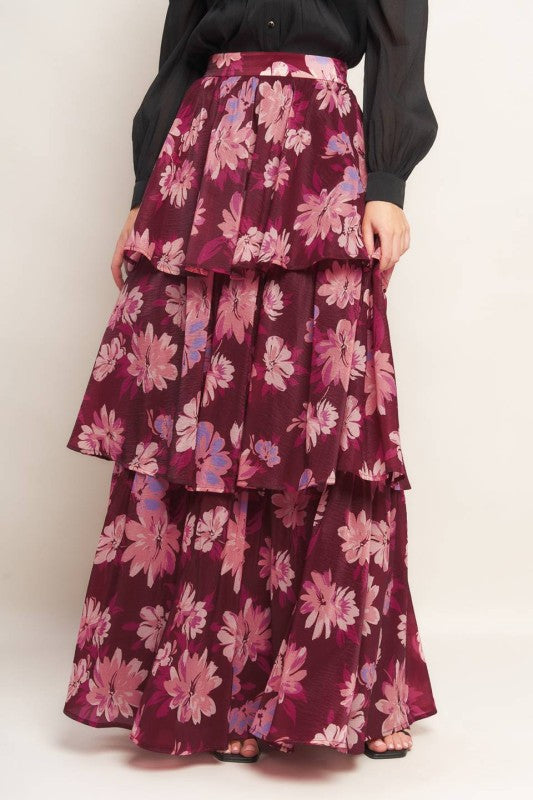 Burgundy Floral Maxi Skirt