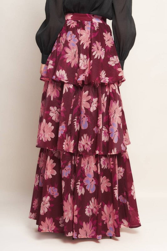 Burgundy Floral Maxi Skirt