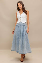 Light Wash Denim Midi Skirt