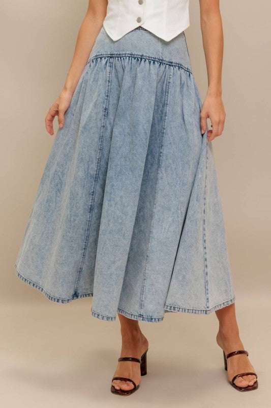 Light Wash Denim Midi Skirt