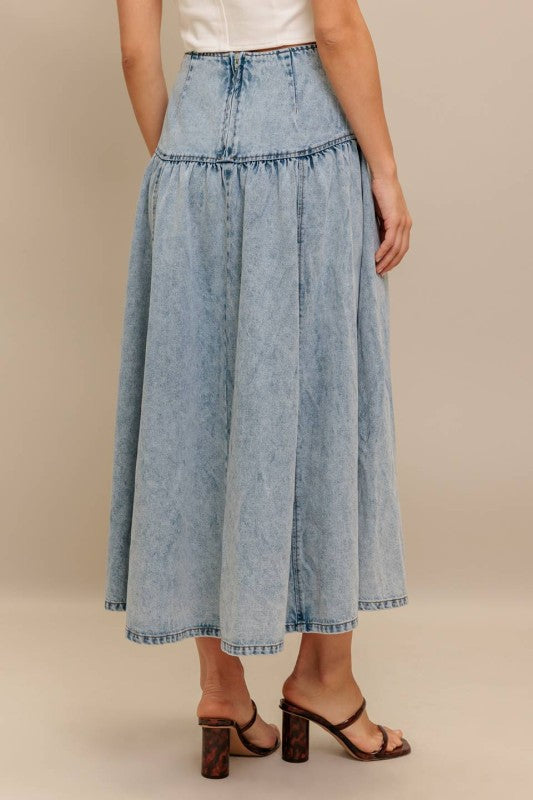 Light Wash Denim Midi Skirt