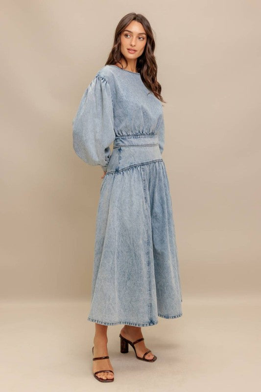 Light Wash Denim Midi Skirt