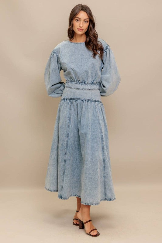 Light Wash Denim Midi Skirt
