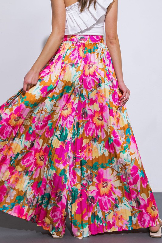 Satin Effect Floral Wide Leg Pant