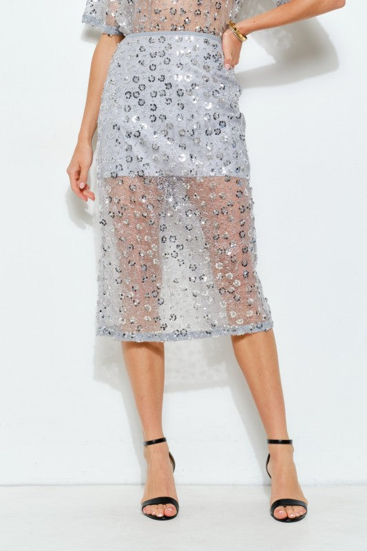Sequin Sheer Midi Skirt