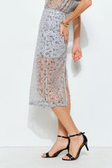 Sequin Sheer Midi Skirt