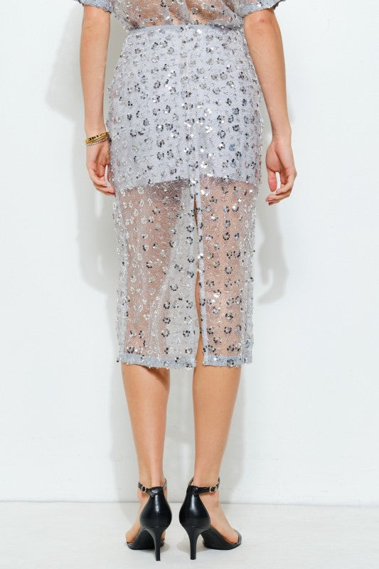 Sequin Sheer Midi Skirt