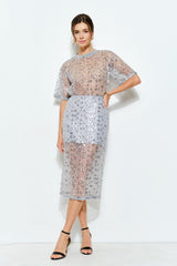 Sequin Sheer Midi Skirt