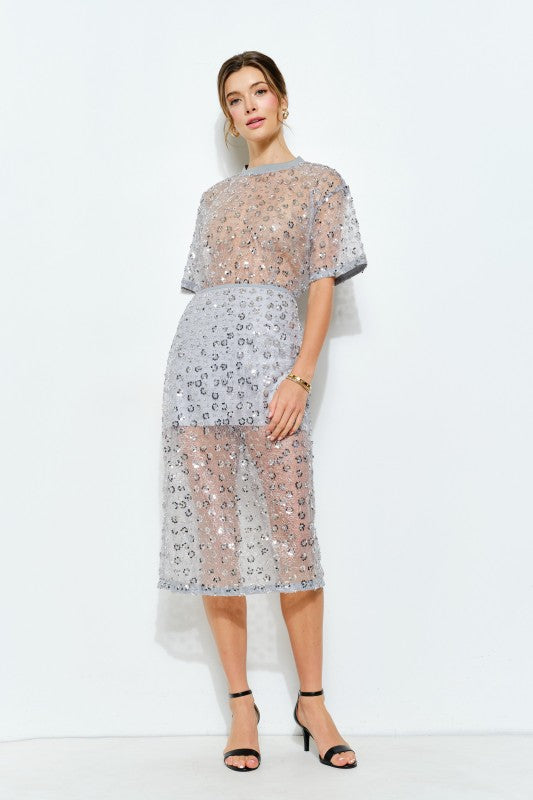 Sequin Sheer Midi Skirt