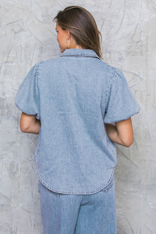 Denim Acid Puff Sleeve Top