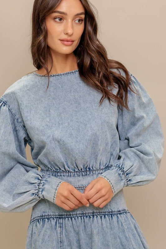 Puff Sleeve Denim Blouse