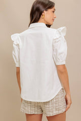 Ruffle Sleeve Cotton Poplin Shirt