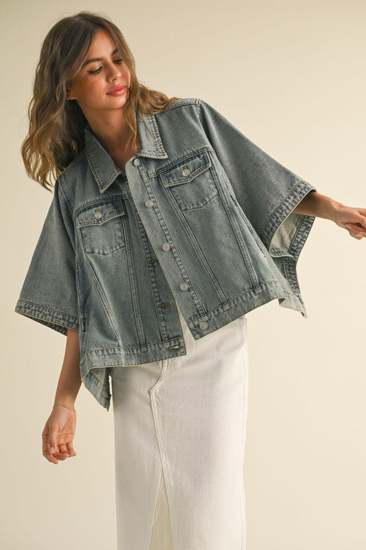 Cape-Style Denim Jacket