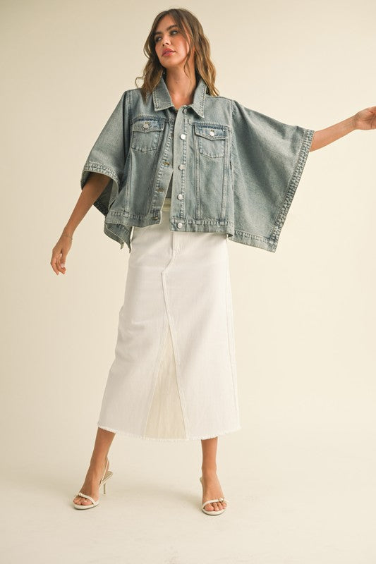 Cape-Style Denim Jacket