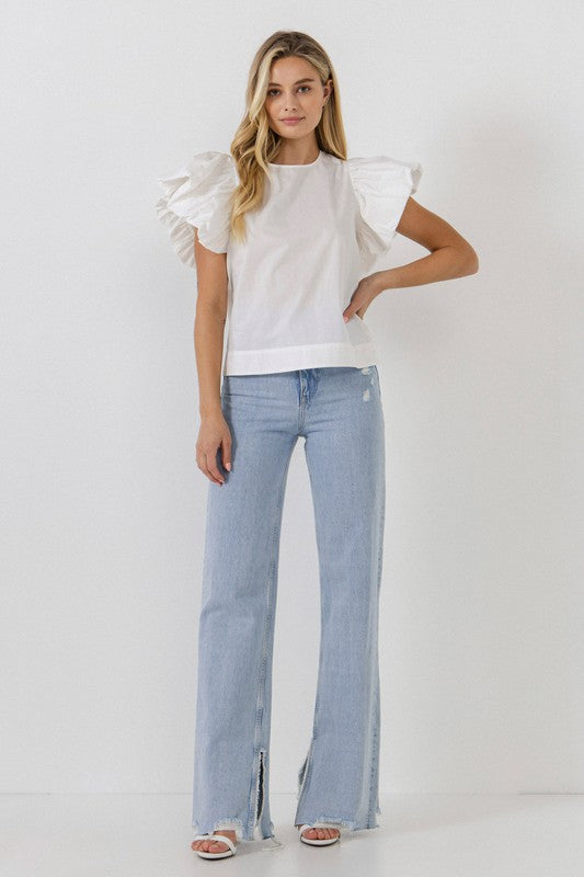 Folded Ruffle Sleeve Top