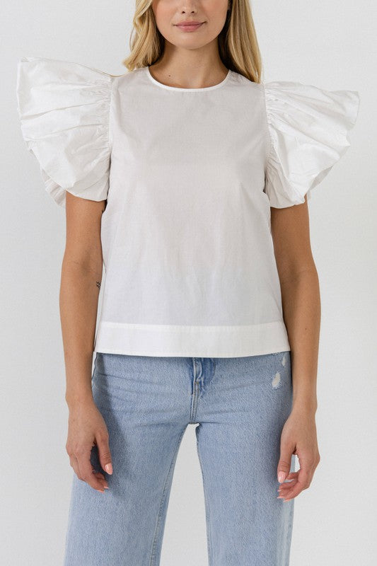 Folded Ruffle Sleeve Top